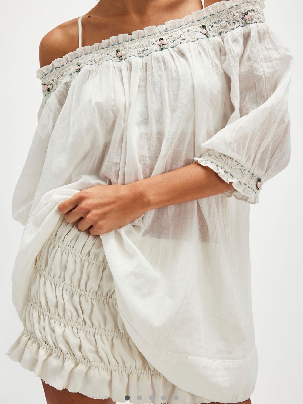 Free People Semi Sheer Atlas Rose Embroidered Tunic, XS